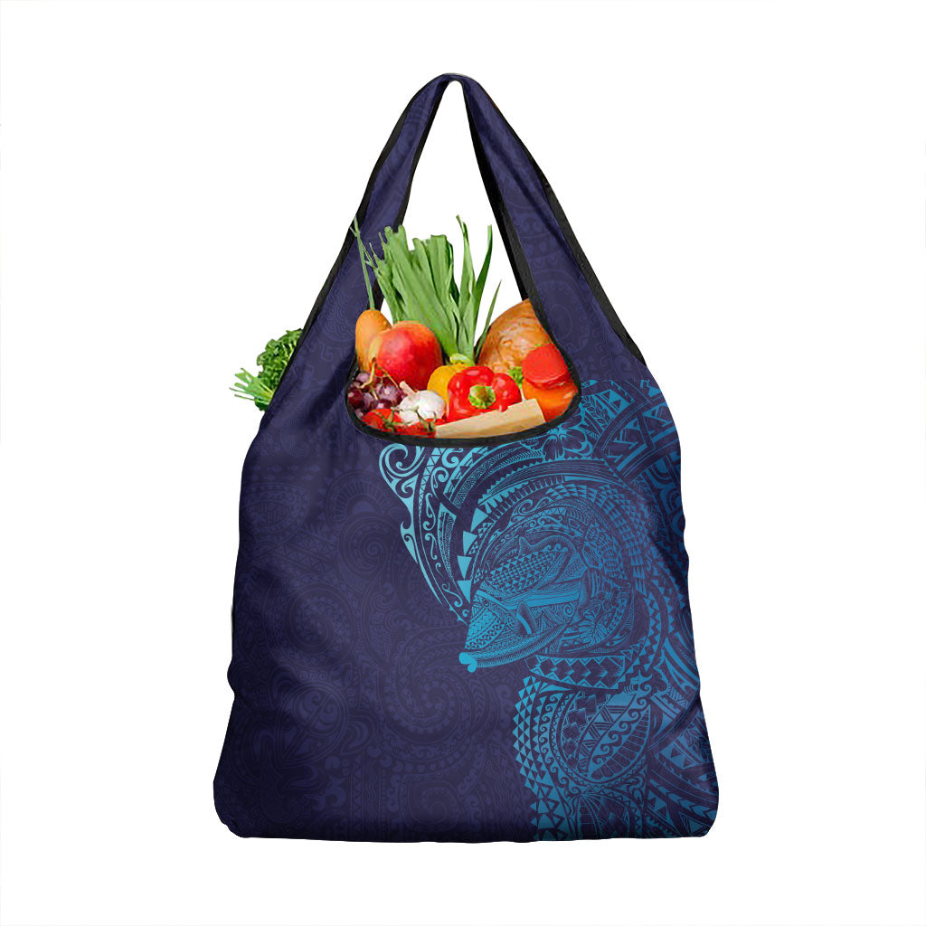 Hawaiian Humuhumu Tribal Tattoo Grocery Bag Polynesian Kakau Turquoise Color LT03 1-pack One Size Turquoise - Polynesian Pride