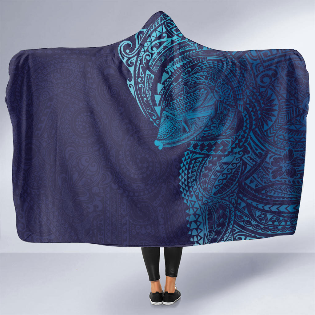 Hawaiian Humuhumu Tribal Tattoo Hooded Blanket Polynesian Kakau Turquoise Color LT03 One Size Turquoise - Polynesian Pride
