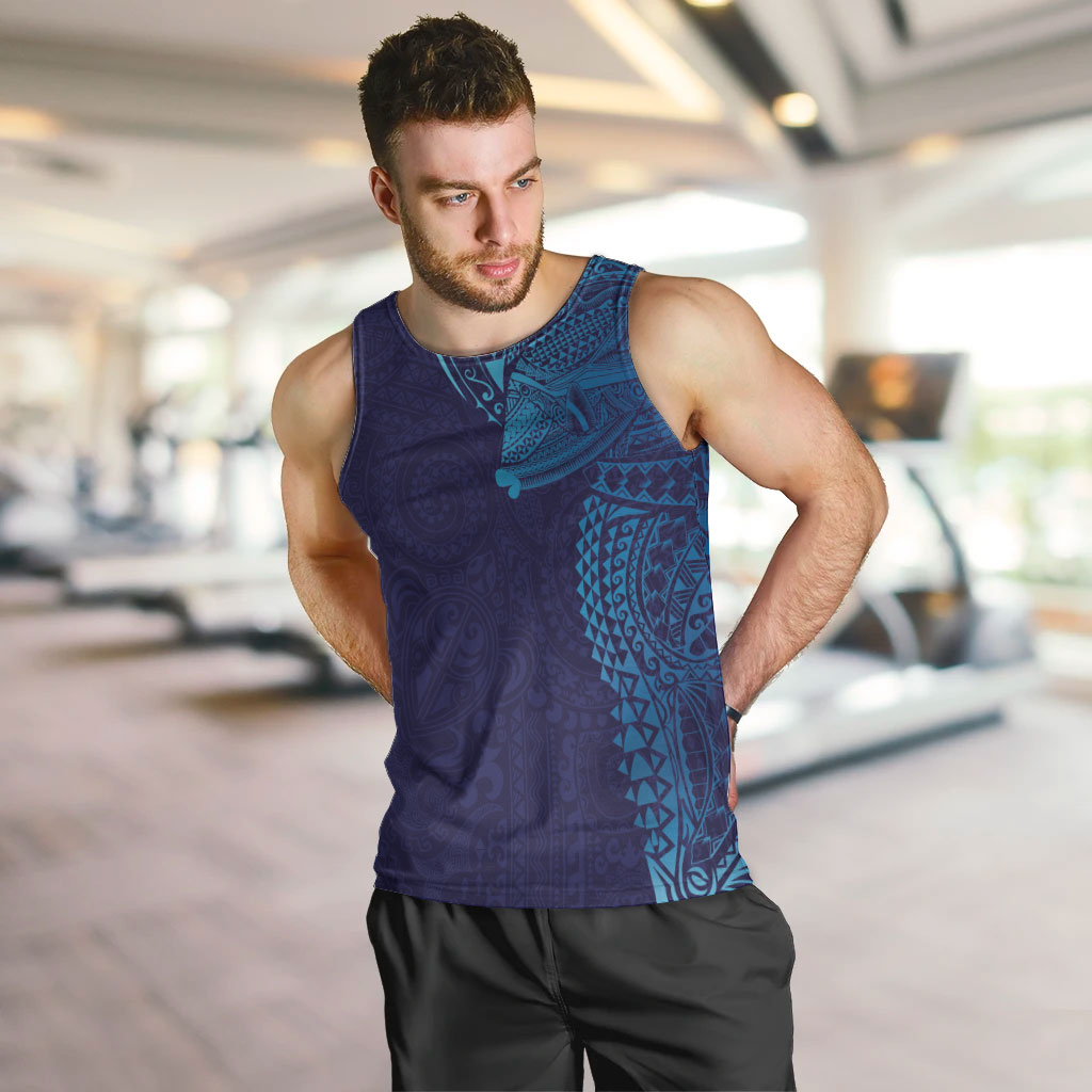 Hawaiian Humuhumu Tribal Tattoo Men Tank Top Polynesian Kakau Turquoise Color