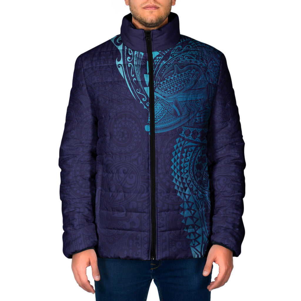 Hawaiian Humuhumu Tribal Tattoo Padded Jacket Polynesian Kakau Turquoise Color LT03 Men Turquoise - Polynesian Pride