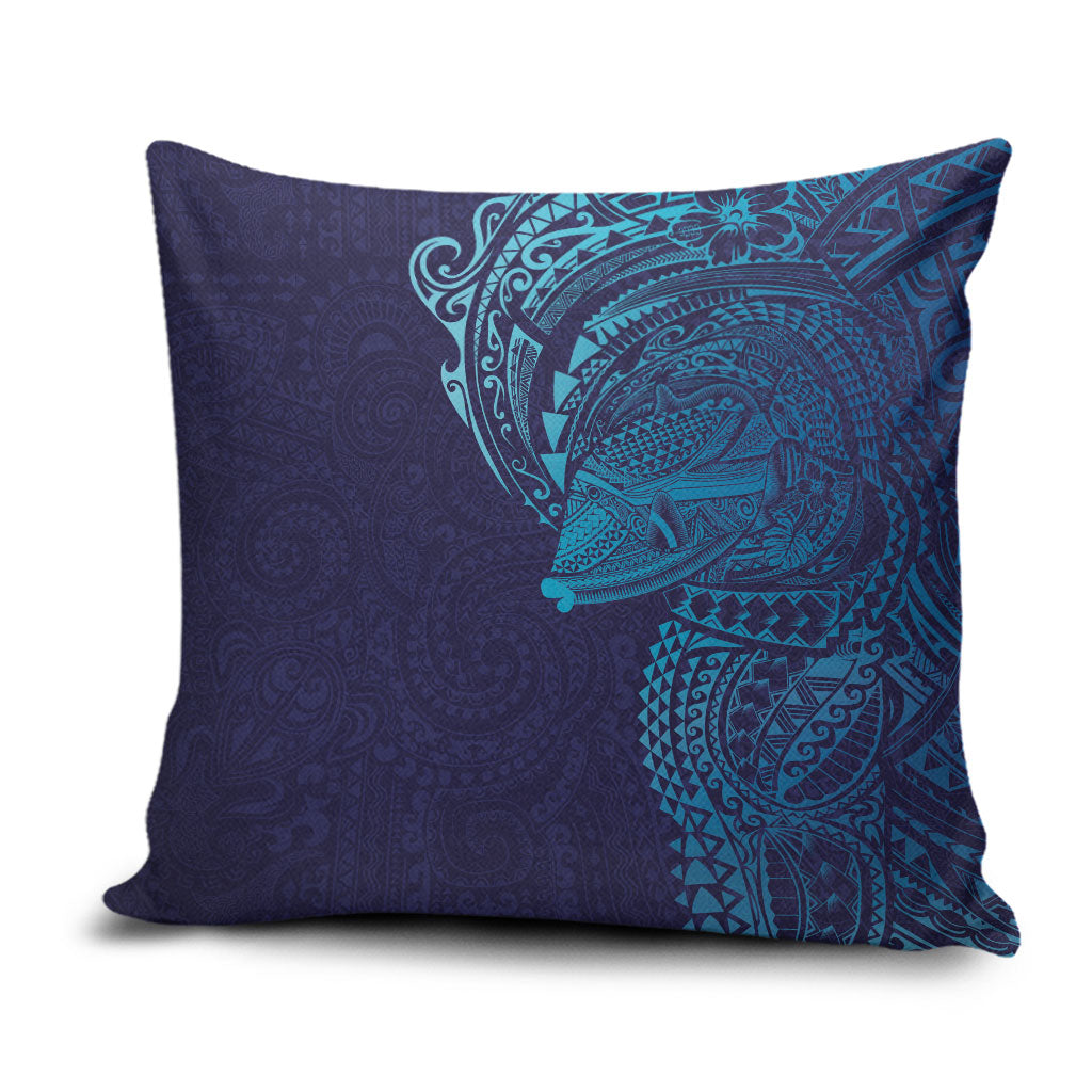 Hawaiian Humuhumu Tribal Tattoo Pillow Cover Polynesian Kakau Turquoise Color