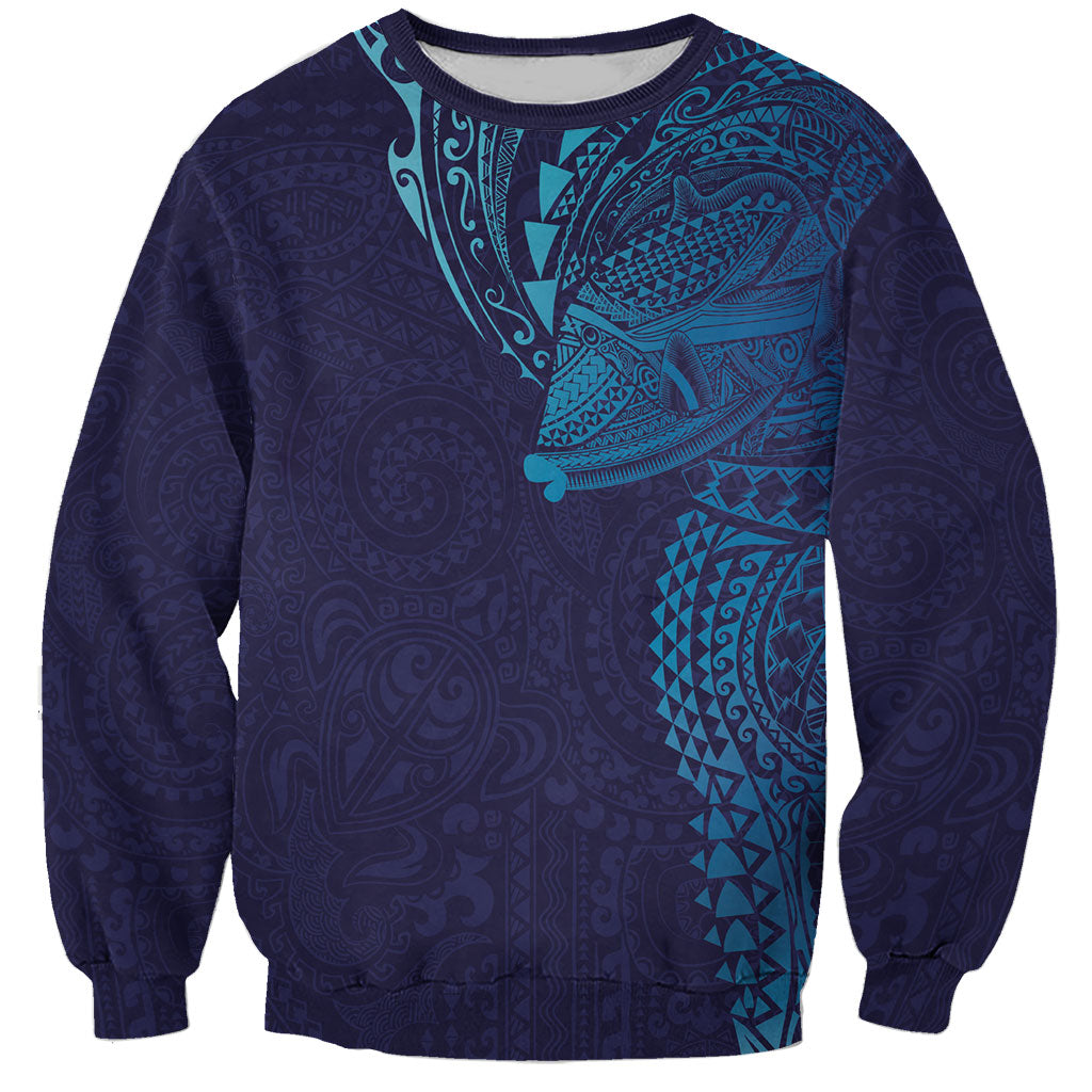 Hawaiian Humuhumu Tribal Tattoo Sweatshirt Polynesian Kakau Turquoise Color LT03 Unisex Turquoise - Polynesian Pride