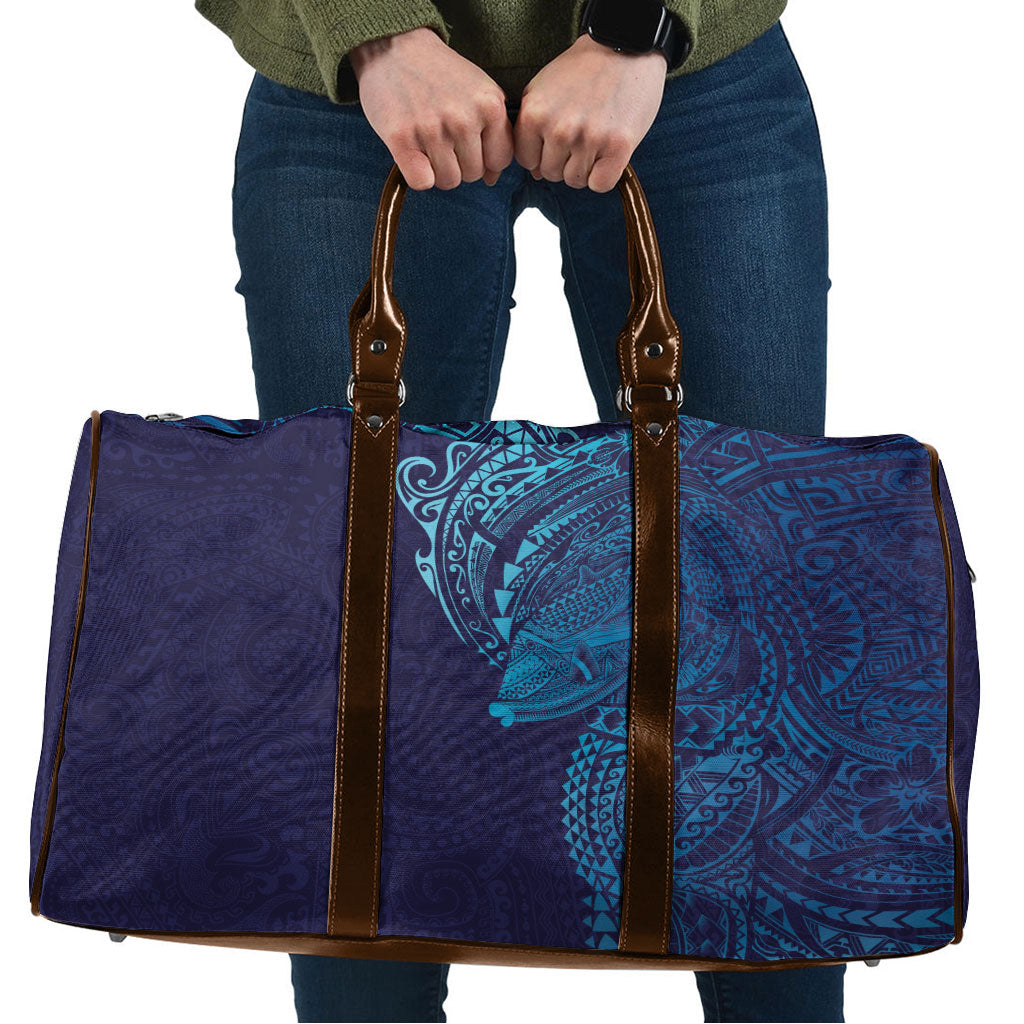 Hawaiian Humuhumu Tribal Tattoo Travel Bag Polynesian Kakau Turquoise Color