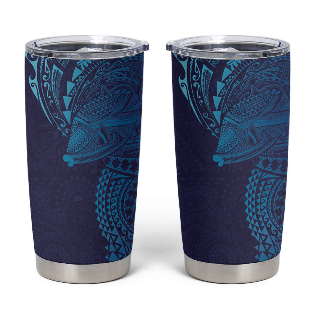 Hawaiian Humuhumu Tribal Tattoo Tumbler Cup Polynesian Kakau Turquoise Color