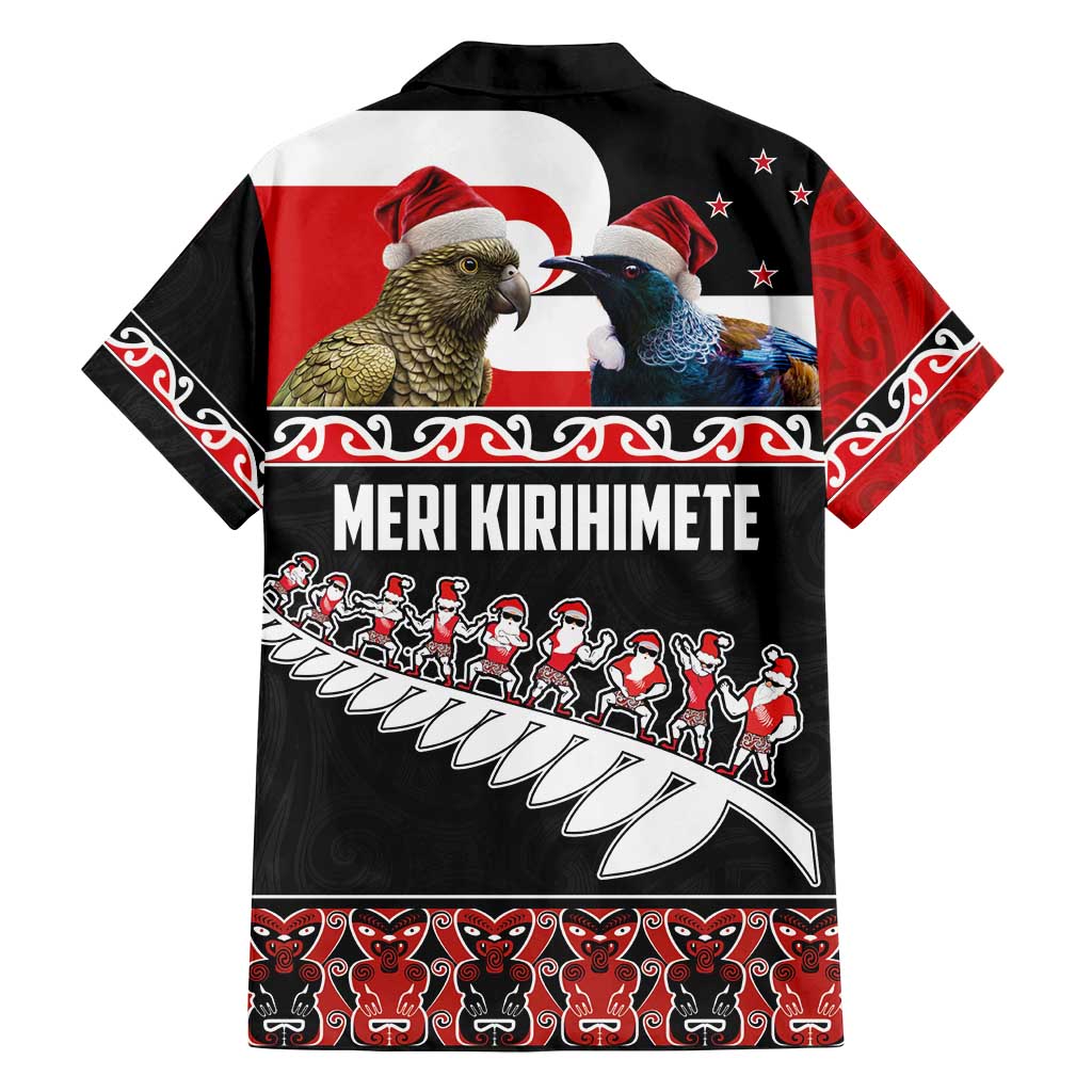 New Zealand Meri Kirihimete Family Matching Long Sleeve Bodycon Dress and Hawaiian Shirt Christmas Tui Bird and Kea Bird - Haka Santa with Maori Koru Art Pattern LT03 - Polynesian Pride