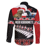New Zealand Meri Kirihimete Family Matching Long Sleeve Bodycon Dress and Hawaiian Shirt Christmas Tui Bird and Kea Bird - Haka Santa with Maori Koru Art Pattern LT03 - Polynesian Pride