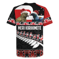 New Zealand Meri Kirihimete Rugby Jersey Christmas Tui Bird and Kea Bird - Haka Santa with Maori Koru Art Pattern
