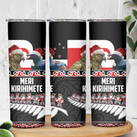 New Zealand Meri Kirihimete Skinny Tumbler Christmas Tui Bird and Kea Bird - Haka Santa with Maori Koru Art Pattern LT03 - Polynesian Pride