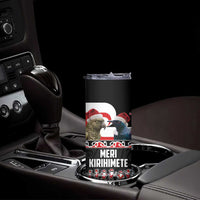 New Zealand Meri Kirihimete Skinny Tumbler Christmas Tui Bird and Kea Bird - Haka Santa with Maori Koru Art Pattern LT03 - Polynesian Pride