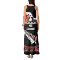 New Zealand Meri Kirihimete Tank Maxi Dress Christmas Tui Bird and Kea Bird - Haka Santa with Maori Koru Art Pattern LT03 - Polynesian Pride