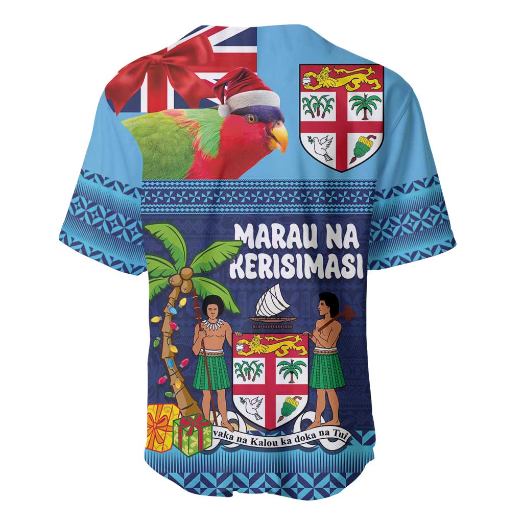 Fiji Marau na Kerisimasi Baseball Jersey Christmas Collared Lory - Fiji Emblems and Xmas Palm Tree Tapa Art Pattern