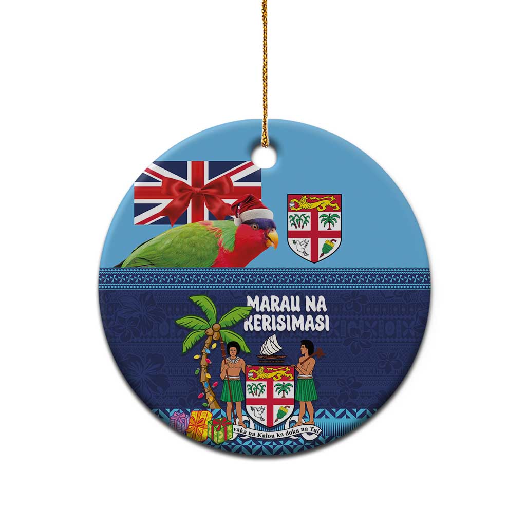 Fiji Marau na Kerisimasi Ceramic Ornament Christmas Collared Lory - Fiji Emblems and Xmas Palm Tree Tapa Art Pattern