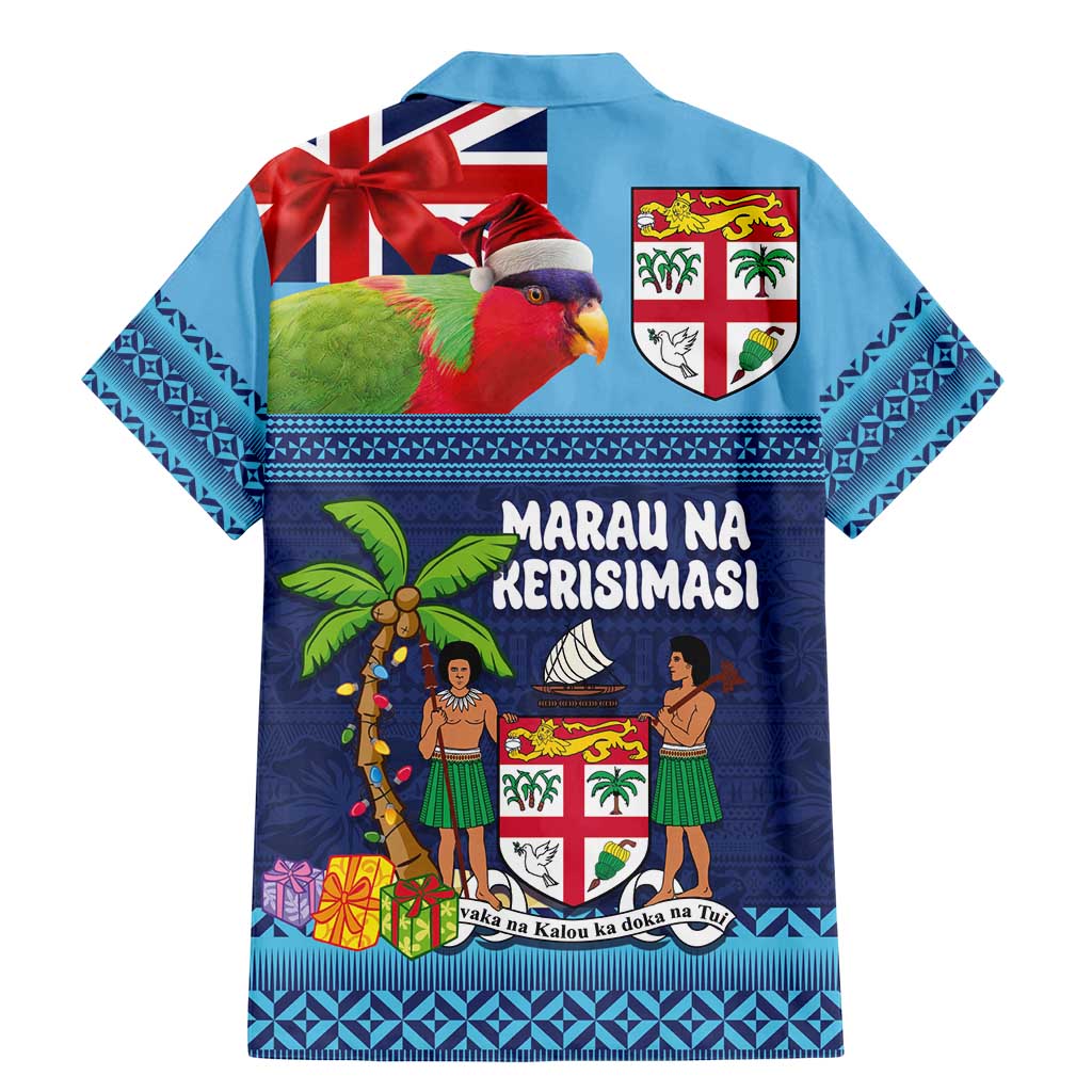 Fiji Marau na Kerisimasi Family Matching Mermaid Dress and Hawaiian Shirt Christmas Collared Lory - Fiji Emblems and Xmas Palm Tree Tapa Art Pattern