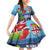 Fiji Marau na Kerisimasi Family Matching Off Shoulder Short Dress and Hawaiian Shirt Christmas Collared Lory - Fiji Emblems and Xmas Palm Tree Tapa Art Pattern