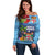 Fiji Marau na Kerisimasi Off Shoulder Sweater Christmas Collared Lory - Fiji Emblems and Xmas Palm Tree Tapa Art Pattern