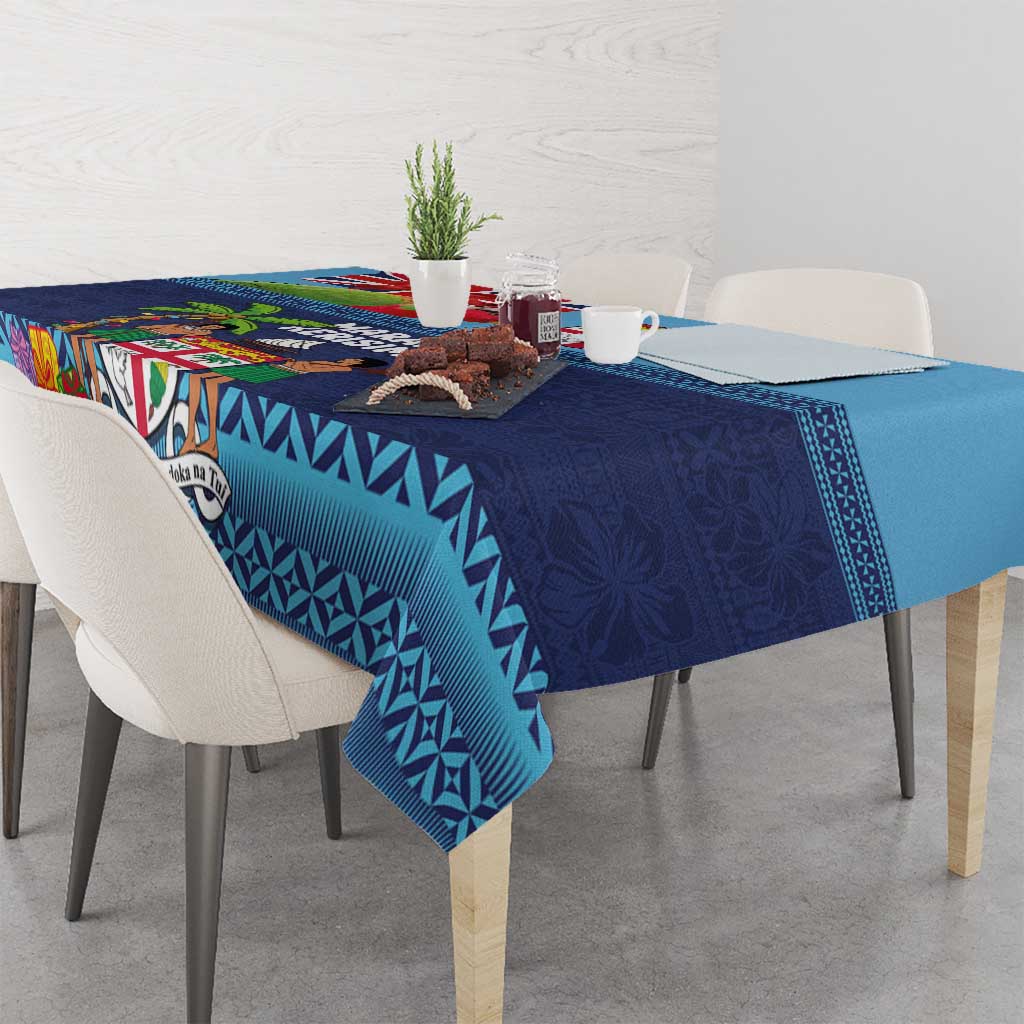 Fiji Marau na Kerisimasi Tablecloth Christmas Collared Lory - Fiji Emblems and Xmas Palm Tree Tapa Art Pattern