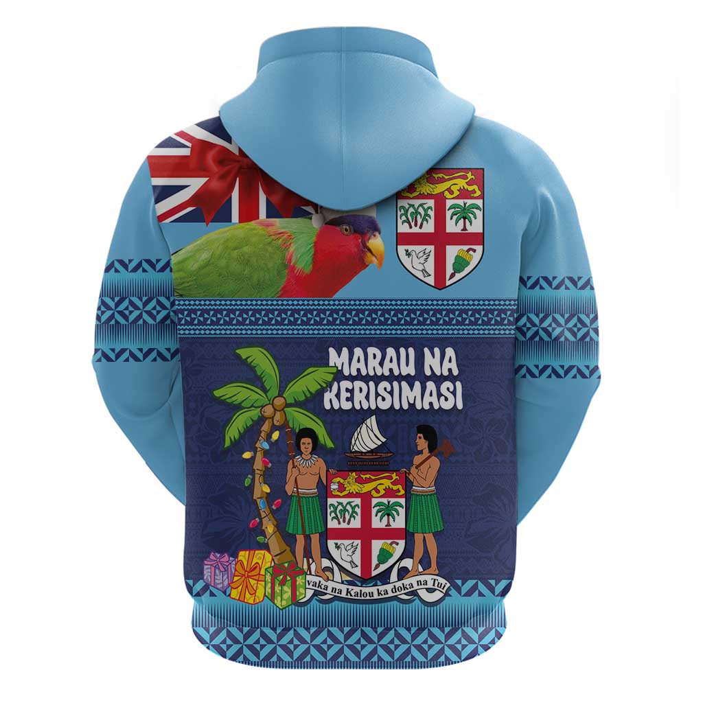 Fiji Marau na Kerisimasi Zip Hoodie Christmas Collared Lory - Fiji Emblems and Xmas Palm Tree Tapa Art Pattern