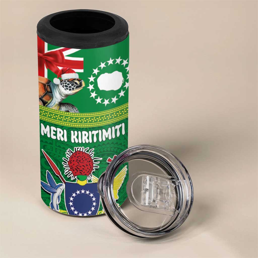 Cook Islands Meri Kiritimiti 4 in 1 Can Cooler Tumbler Christmas Turtle - Cooks Islands Emblems and Polynesian Art Pattern