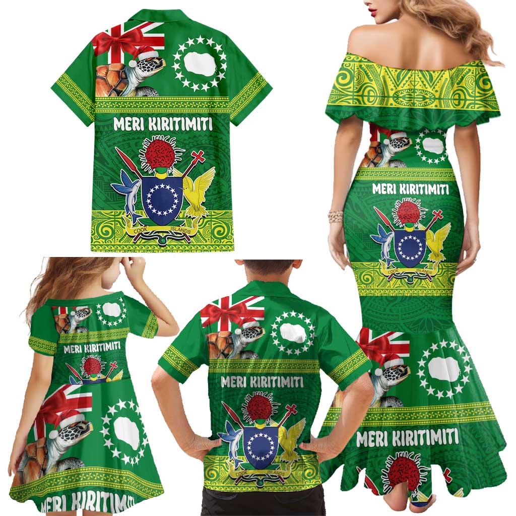 Cook Islands Meri Kiritimiti Family Matching Mermaid Dress and Hawaiian Shirt Christmas Turtle - Cooks Islands Emblems and Polynesian Art Pattern LT03 - Polynesian Pride