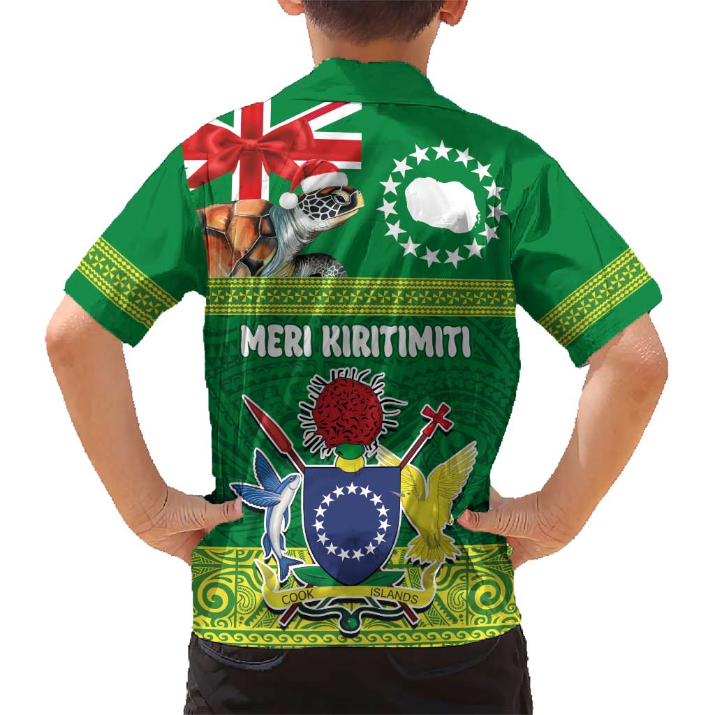 Cook Islands Meri Kiritimiti Family Matching Short Sleeve Bodycon Dress and Hawaiian Shirt Christmas Turtle - Cooks Islands Emblems and Polynesian Art Pattern LT03 - Polynesian Pride