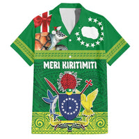 Cook Islands Meri Kiritimiti Family Matching Short Sleeve Bodycon Dress and Hawaiian Shirt Christmas Turtle - Cooks Islands Emblems and Polynesian Art Pattern LT03 Dad's Shirt - Short Sleeve Green - Polynesian Pride