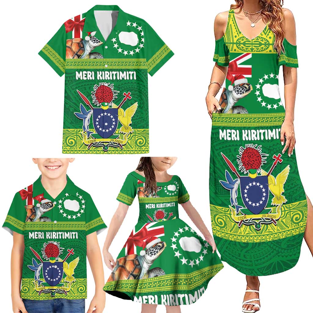 Cook Islands Meri Kiritimiti Family Matching Summer Maxi Dress and Hawaiian Shirt Christmas Turtle - Cooks Islands Emblems and Polynesian Art Pattern LT03 - Polynesian Pride