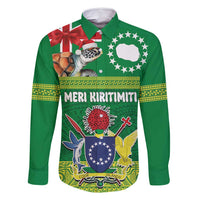 Cook Islands Meri Kiritimiti Family Matching Tank Maxi Dress and Hawaiian Shirt Christmas Turtle - Cooks Islands Emblems and Polynesian Art Pattern LT03 Dad's Shirt - Long Sleeve Green - Polynesian Pride
