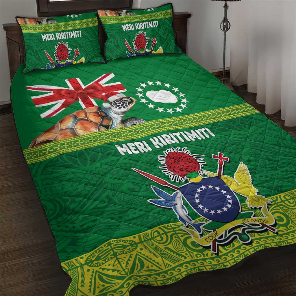 Cook Islands Meri Kiritimiti Quilt Bed Set Christmas Turtle - Cooks Islands Emblems and Polynesian Art Pattern