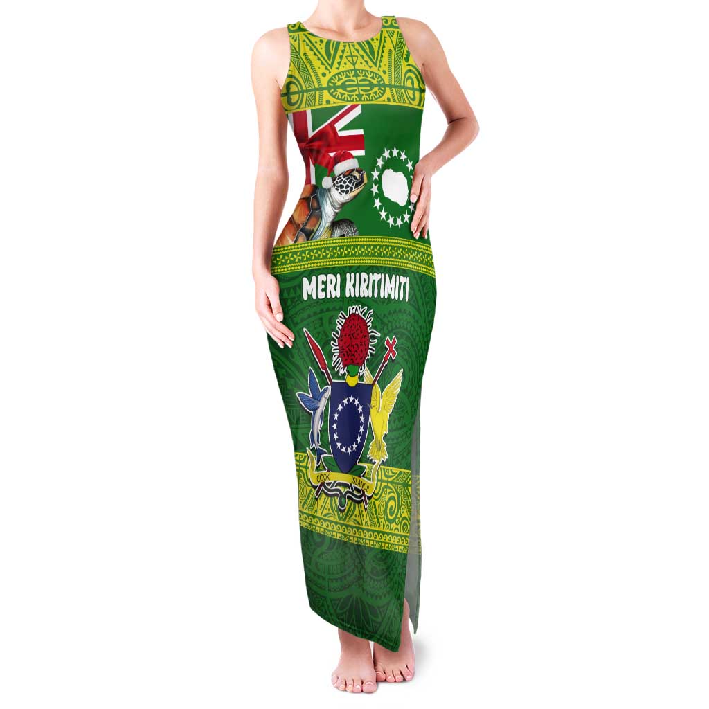 Cook Islands Meri Kiritimiti Tank Maxi Dress Christmas Turtle - Cooks Islands Emblems and Polynesian Art Pattern