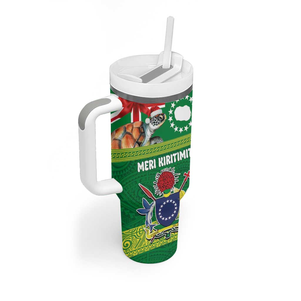 Cook Islands Meri Kiritimiti Tumbler With Handle Christmas Turtle - Cooks Islands Emblems and Polynesian Art Pattern