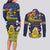 Niue Monuina e Kilisimasi Couples Matching Long Sleeve Bodycon Dress and Long Sleeve Button Shirt Christmas Uga - Niue Map and Emblem with Hiapo Art Pattern