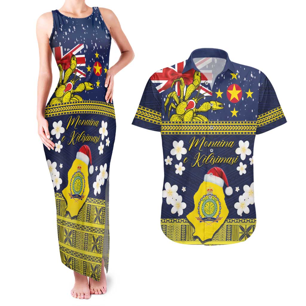 Niue Monuina e Kilisimasi Couples Matching Tank Maxi Dress and Hawaiian Shirt Christmas Uga - Niue Map and Emblem with Hiapo Art Pattern