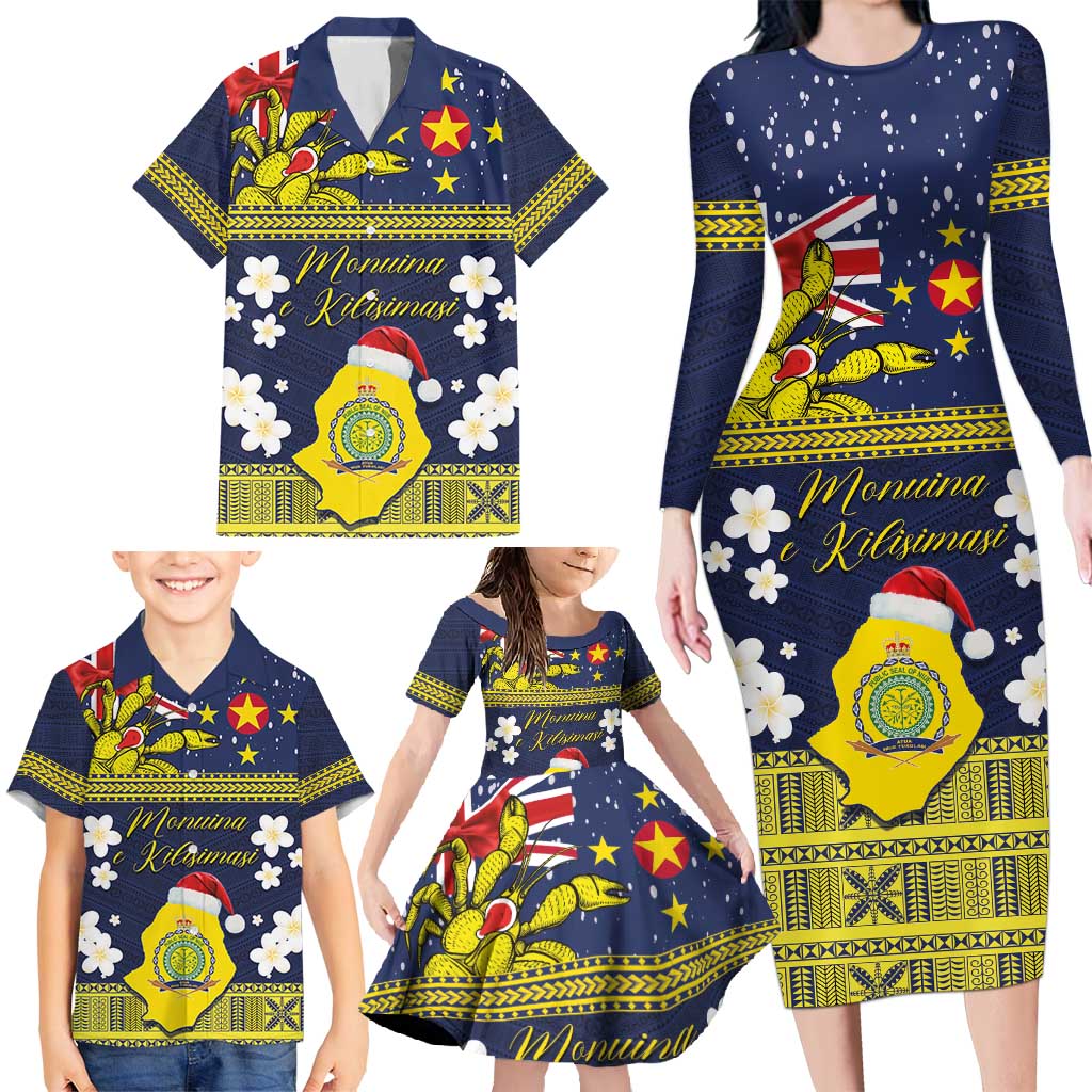 Niue Monuina e Kilisimasi Family Matching Long Sleeve Bodycon Dress and Hawaiian Shirt Christmas Uga - Niue Map and Emblem with Hiapo Art Pattern