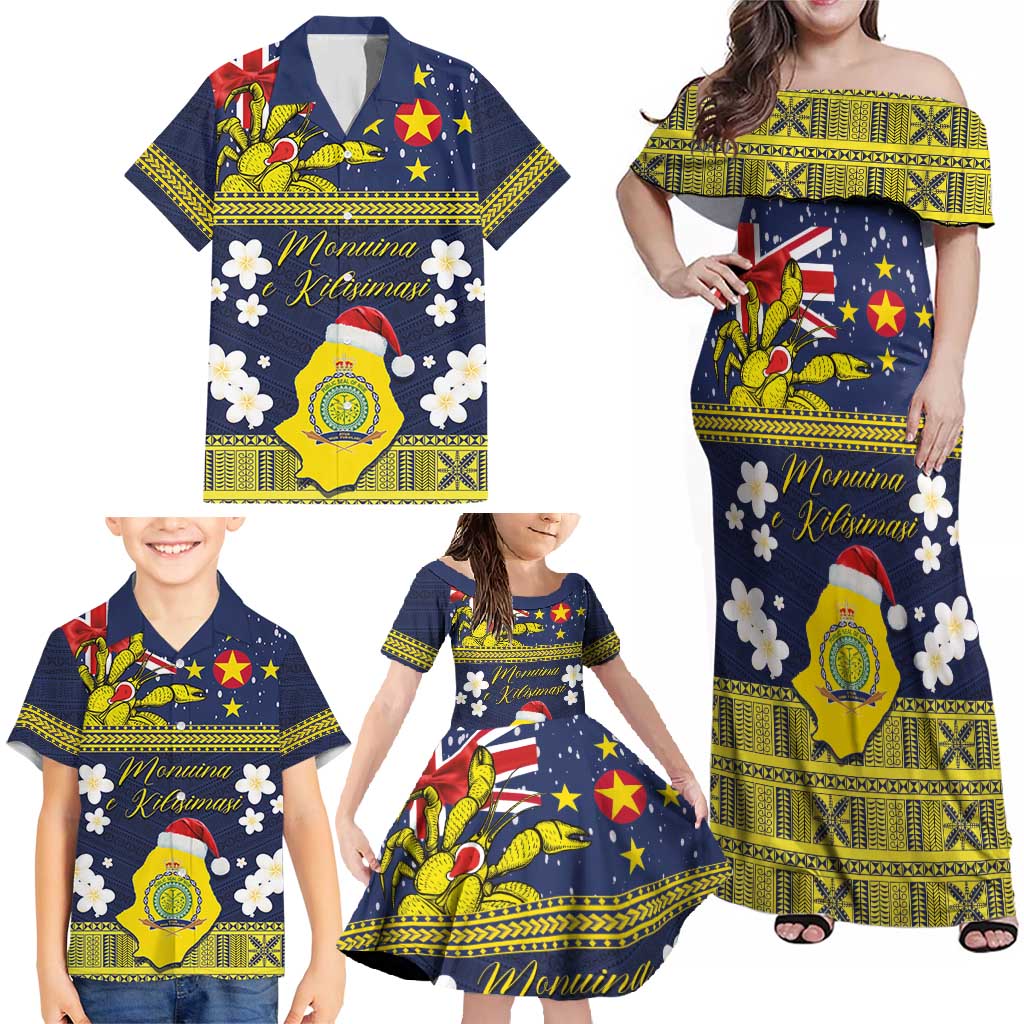 Niue Monuina e Kilisimasi Family Matching Off Shoulder Maxi Dress and Hawaiian Shirt Christmas Uga - Niue Map and Emblem with Hiapo Art Pattern