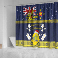 Niue Monuina e Kilisimasi Shower Curtain Christmas Uga - Niue Map and Emblem with Hiapo Art Pattern
