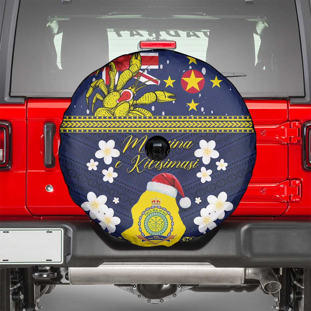Niue Monuina e Kilisimasi Spare Tire Cover Christmas Uga - Niue Map and Emblem with Hiapo Art Pattern