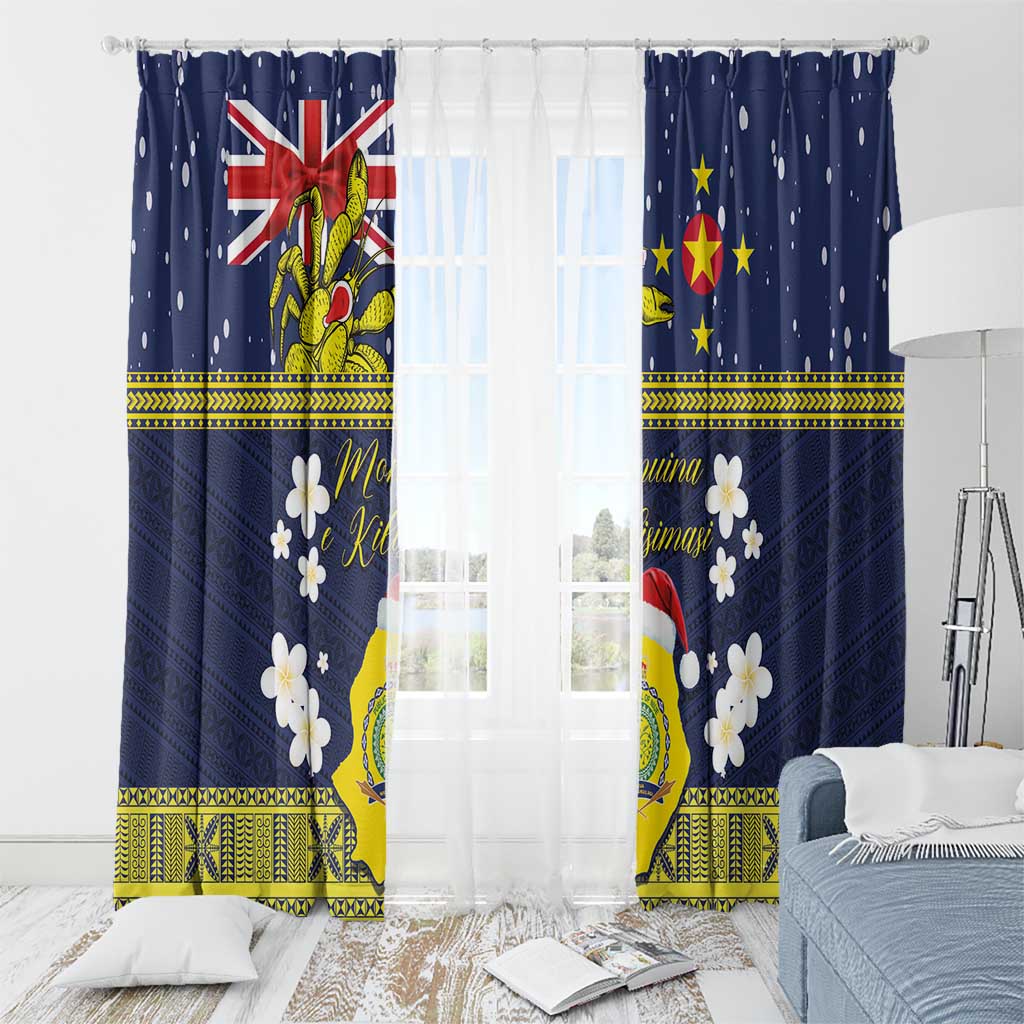 Niue Monuina e Kilisimasi Window Curtain Christmas Uga - Niue Map and Emblem with Hiapo Art Pattern