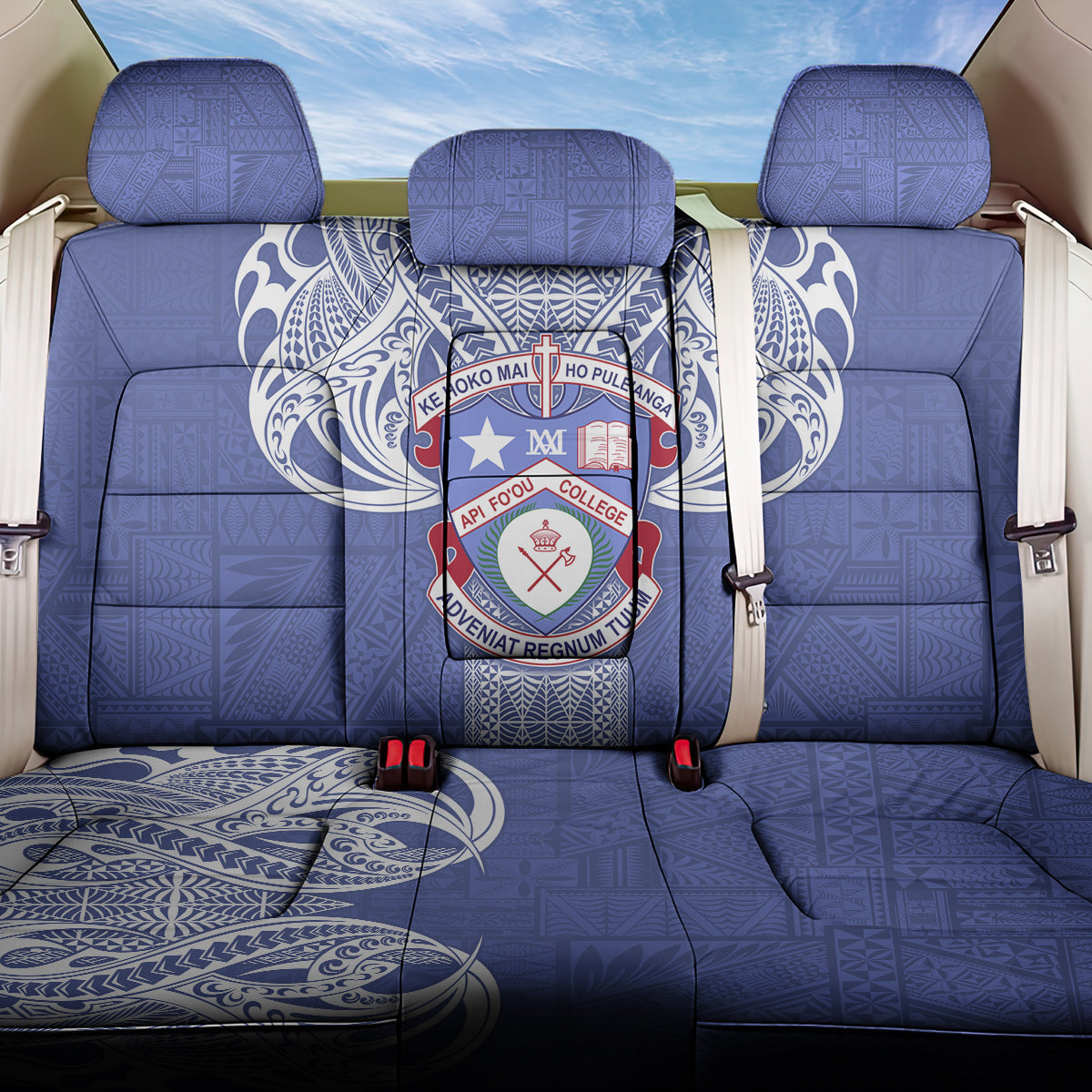 Tonga Apifoou School Back Car Seat Cover Ngatu and Polynesian Pattern LT03 One Size Blue - Polynesian Pride