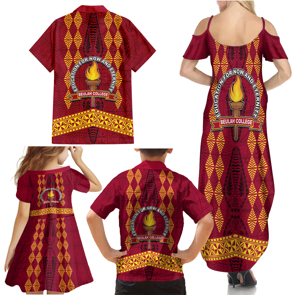 Tonga Beulah College Family Matching Summer Maxi Dress and Hawaiian Shirt Ngatu and Polynesian Pattern LT03 - Polynesian Pride