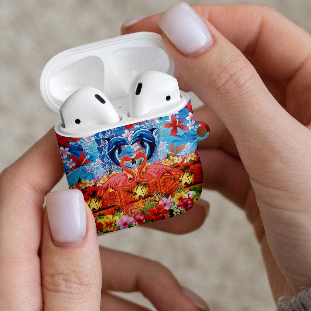 Hawaiian Love-Couple Dolphins and Flamingos AirPods Case - Polynesian Pride