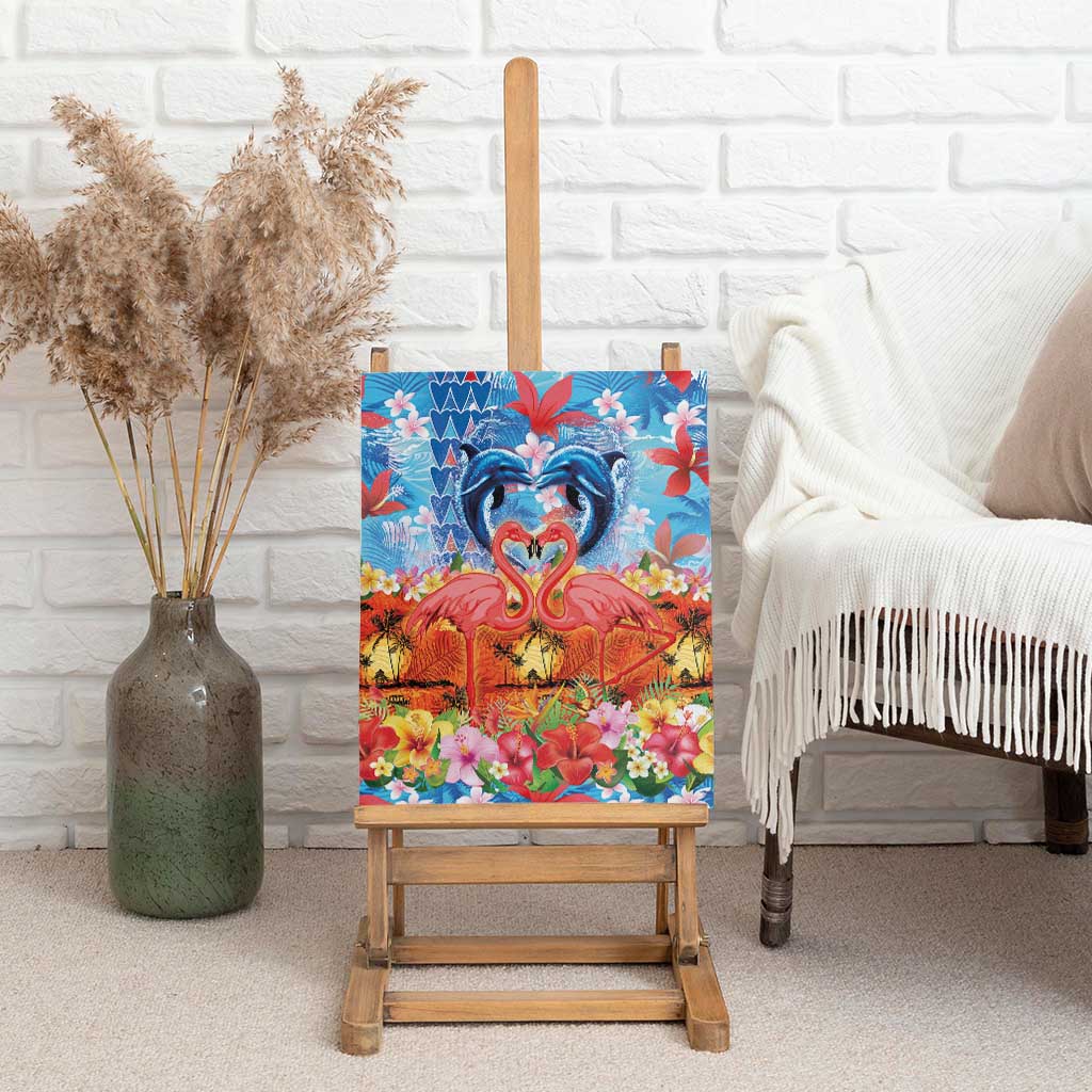 Hawaiian Love-Couple Dolphins and Flamingos Canvas Wall Art - Polynesian Pride
