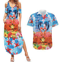 Hawaiian Love-Couple Dolphins and Flamingos Couples Matching Summer Maxi Dress and Hawaiian Shirt LT03 Multicolor - Polynesian Pride