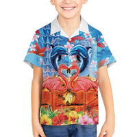 Hawaiian Love-Couple Dolphins and Flamingos Family Matching Off The Shoulder Long Sleeve Dress and Hawaiian Shirt LT03 Son's Shirt Multicolor - Polynesian Pride