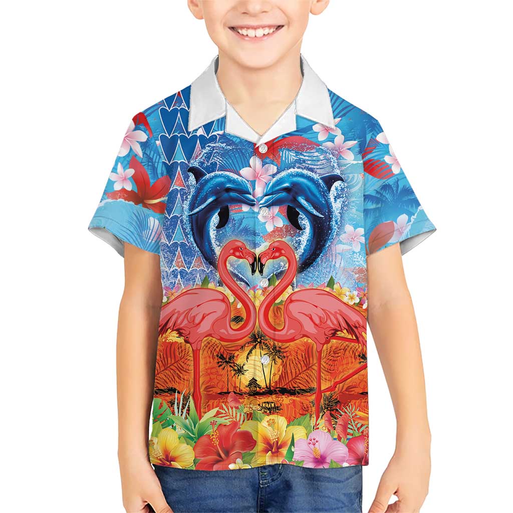 Hawaiian Love-Couple Dolphins and Flamingos Family Matching Off Shoulder Maxi Dress and Hawaiian Shirt LT03 Son's Shirt Multicolor - Polynesian Pride