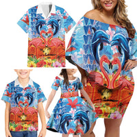 Hawaiian Love-Couple Dolphins and Flamingos Family Matching Off Shoulder Short Dress and Hawaiian Shirt LT03 - Polynesian Pride