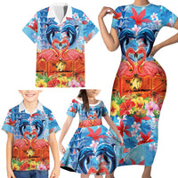 Hawaiian Love-Couple Dolphins and Flamingos Family Matching Short Sleeve Bodycon Dress and Hawaiian Shirt LT03 - Polynesian Pride