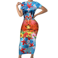 Hawaiian Love-Couple Dolphins and Flamingos Family Matching Short Sleeve Bodycon Dress and Hawaiian Shirt LT03 Mom's Dress Multicolor - Polynesian Pride
