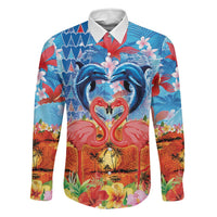 Hawaiian Love-Couple Dolphins and Flamingos Family Matching Summer Maxi Dress and Hawaiian Shirt LT03 Dad's Shirt - Long Sleeve Multicolor - Polynesian Pride