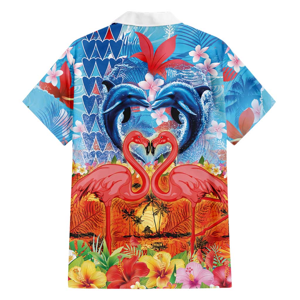 Hawaiian Love-Couple Dolphins and Flamingos Family Matching Tank Maxi Dress and Hawaiian Shirt LT03 - Polynesian Pride