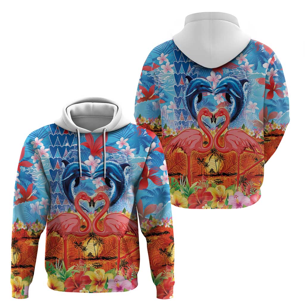 Hawaiian Love-Couple Dolphins and Flamingos Hoodie - Polynesian Pride
